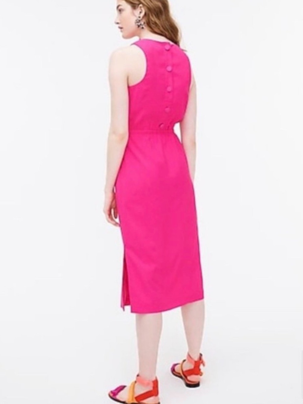 J.Crew Button Back Sleeveless Dress in Neon Flamingo Pink